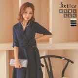 ネイビー | ウエストマーク風ミディアムワンピース パーティー パーティードレス | Retica