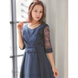 フラワーシースルースリーブウエストマークミディアムドレス パーティードレス 結婚… | Retica | 詳細画像1 