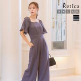 グレー | フリルスリーブスクエアネックハイウエストパンツドレス パーティードレス 袖あり | Retica