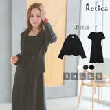 ブラック | ウエストリボンジャケットパフスリーブ風ワンピーススーツ セレモニースーツ | Retica