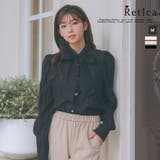 ブラック | ワンカラーシアー×リボン付きブラウス トップス シアーブラウス | Retica