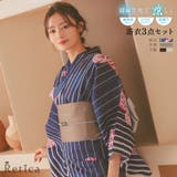 毬×ストライプ柄浴衣3点セット 平帯 下駄 | Retica | 詳細画像1 