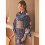 毬×ストライプ柄浴衣3点セット 平帯 下駄 | Retica | 詳細画像4 