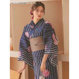 毬×ストライプ柄浴衣3点セット 作り帯 下駄 | Retica | 詳細画像2 