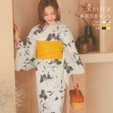 モノトーン牡丹柄浴衣3点セット 作り帯 下駄 | Retica | 詳細画像1