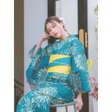 青緑地×イエロー花火浴衣3点セット 作り帯 下駄 | Retica | 詳細画像3