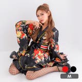ブラック | myMinette 花柄ミニ丈着物ドレス 花魁 | my minette