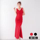 レッド | myMinette カシュクールギャザーセクシータイトロングドレス マキシ丈 | my minette