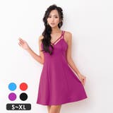 パープル | ストラッピーショルダーAラインフレアミニドレス セクシードレス 袖なし | my minette