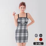ホワイト×チェック柄 | 肩魅せストラップ×装飾ボタン映えタイトミニドレス ガーリードレス 袖なし | my minette