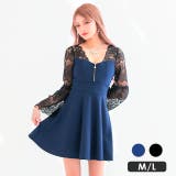 ネイビー | ブラックレース×ハーフジップAラインフレアミニドレス ガーリードレス セクシード… | my minette