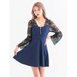 ブラックレース×ハーフジップAラインフレアミニドレス ガーリードレス セクシード… | my minette | 詳細画像1 