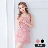 ピンク | ツイード×フェイクパールボタン台形シルエットミニドレス ガーリードレス 袖なし | my minette