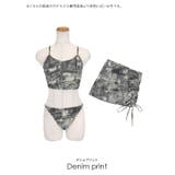 ドロストスカート付きデニムプリントビキニ ガーリースイムウェア セット水着 | my minette | 詳細画像9 