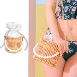 ベージュ | パールハンドルチェーンショルダー付き巾着かごバッグ 水着バッグ スイムウェア小物 | my minette