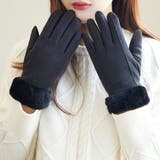 ブラック | レディース スマホ対応 タッチパネル対応 裏起毛 ファー手袋  | M.Y.A.