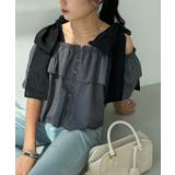 チャコール | 肩リボンフリルブラウス | NICE CLAUP / OLIVE des OLIVE　OUTLET