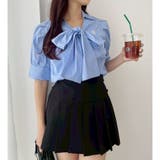 ブルー系 | 【one after another】リボン半袖シャツ | NICE CLAUP / OLIVE des OLIVE　OUTLET