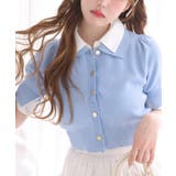 サックス | 【one after another】今期トレンド/重ね襟半袖ニット | NICE CLAUP / OLIVE des OLIVE　OUTLET