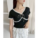 ブラック | 【one after another】カップ付/配色レーステレコトップス | NICE CLAUP / OLIVE des OLIVE　OUTLET