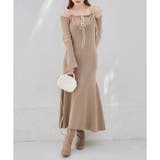 モカ | 肩リボン配色ワンピース | NICE CLAUP / OLIVE des OLIVE　OUTLET