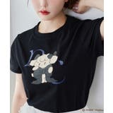 ブラック | 【one after another】【mikko コラボ】プリントTシャツ | NICE CLAUP / OLIVE des OLIVE　OUTLET