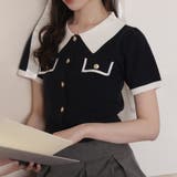 ネイビー | 【one after another】金ボタン半袖ニット | NICE CLAUP / OLIVE des OLIVE　OUTLET