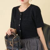 ブラック | 【one after another】ゴールドボタン半袖ツイード風カーディガン | NICE CLAUP / OLIVE des OLIVE　OUTLET