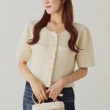 アイボリー | 【one after another】ゴールドボタン半袖ツイード風カーディガン | NICE CLAUP / OLIVE des OLIVE　OUTLET