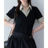 ブラック | 【one after another】チェックレイヤードドッキングトップス | NICE CLAUP / OLIVE des OLIVE　OUTLET