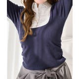 ネイビー | 【one after another】ロゴ刺繡レイヤードトップス | NICE CLAUP / OLIVE des OLIVE　OUTLET