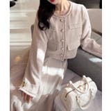 ベージュ | 【one after another】【miyabi企画】パール釦ツイードノーカ… | NICE CLAUP / OLIVE des OLIVE　OUTLET