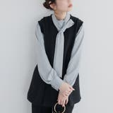 サックス | ボウタイ付き衿シャーリングサテンブラウス | RMAF NICE CLAUP / OLIVE des OLIVE