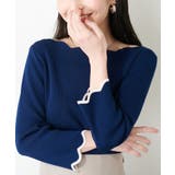 ネイビー | 【natural couture】配色スカラップ強撚ニット（7二袖） | NICE CLAUP / OLIVE des OLIVE　OUTLET