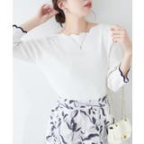 オフ | 【natural couture】配色スカラップ強撚ニット（7二袖） | NICE CLAUP / OLIVE des OLIVE　OUTLET