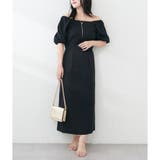 ブラック | 【natural couture】〈ako〉綿麻パフ袖ワンピース | NICE CLAUP / OLIVE des OLIVE OUTLET