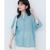 ブルー | バンドカラーサイドスリットシアーシャツ | NICE CLAUP / OLIVE des OLIVE OUTLET