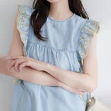 ブルー | 【natural couture】デニム刺繍フリルブラウス | NICE CLAUP / OLIVE des OLIVE　OUTLET