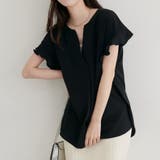 ブラック | 【natural couture】スキッパーフリル袖ブラウス | NICE CLAUP / OLIVE des OLIVE　OUTLET
