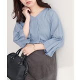 サックス | 【natural couture】麻レーヨンタック袖ブラウス | NICE CLAUP / OLIVE des OLIVE　OUTLET