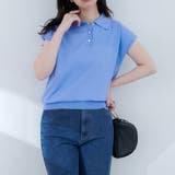 サックス | 【natural couture】衿付き配色ライン入りニット | NICE CLAUP / OLIVE des OLIVE　OUTLET