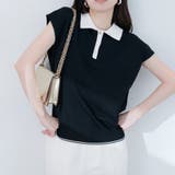ブラック | 【natural couture】衿付き配色ライン入りニット | NICE CLAUP / OLIVE des OLIVE　OUTLET
