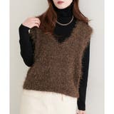 ブラウン | 【natural couture】フェザーヤーンVネックベスト | NICE CLAUP / OLIVE des OLIVE OUTLET