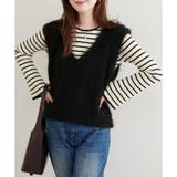 ブラック | 【natural couture】フェザーヤーンVネックベスト | NICE CLAUP / OLIVE des OLIVE OUTLET