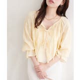 イエロー | 楊柳シャーリングリボンブラウス | NICE CLAUP / OLIVE des OLIVE　OUTLET