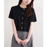 ブラック | 【natural couture】パール釦半袖ニットカーディガン | NICE CLAUP / OLIVE des OLIVE　OUTLET