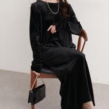 ブラック | 【natural couture】袖口シャーリングベロアワンピース | NICE CLAUP / OLIVE des OLIVE　OUTLET