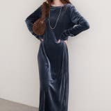 ブル-グレ- | 【natural couture】袖口シャーリングベロアワンピース | NICE CLAUP / OLIVE des OLIVE　OUTLET