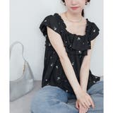 ブラック | 【natural couture】フラワー刺繍フリルショルダーキャミ | NICE CLAUP / OLIVE des OLIVE OUTLET