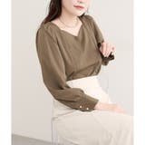 ブラウン | 【natural couture】ハートネックパイピング配色ブラウス | NICE CLAUP / OLIVE des OLIVE　OUTLET